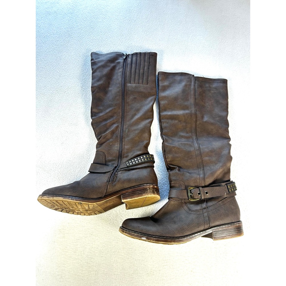 Maison Women Brown Slouchy Studded Tall Riding Boots XO183001 Size 9.5M